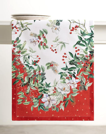 Maison d' Hermine Table Runner 100% Cotton Single Layer Table Runners 108 inches Long for Thanksgiving Christmas Decorations Home Kitchen Dining Party Wedding (Noel, 14.5" x 108")