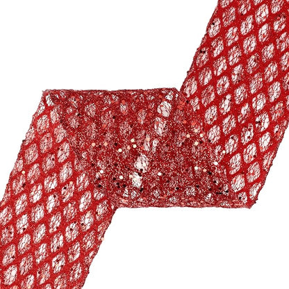 VATIN 4" Red Fall Ribbon, Red Glitter Mesh Diamond Web Sequin Dots Wired Christmas Ribbon for Gift Wrapping Bow Making Wreath Supply-10 Yards
