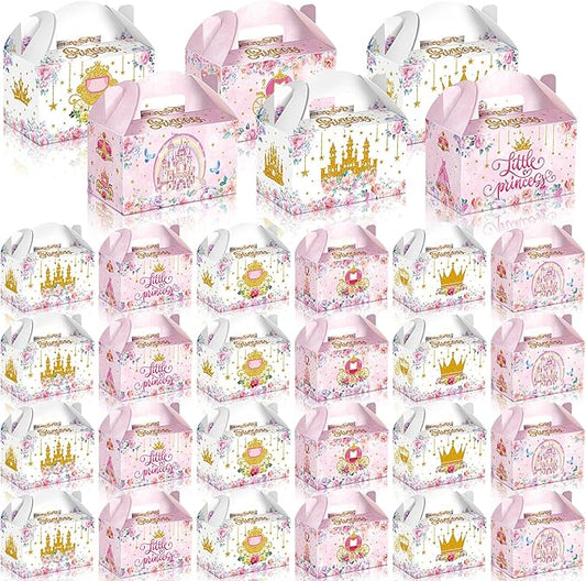24 Pcs Princess Party Favors Boxes Little Princess Goodie Treat Candy Boxes with Handles Pink Gift Container for Girls Birthday Party Baby Shower Supplies