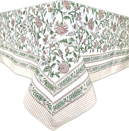ATOSII Mahoka Rust 100% Cotton Square Fall Tablecloth, Handblock Floral Linen Table Cloth for Kitchen Dining Table I Parties Weddings Outdoors Easter Valentine's Gift I 60 X 90 Inches I 6 Seater