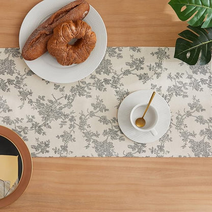 100% Cotton French Pastoral Table Runners, 13x36 Inch Black Farmhouse Table Runners 36 Inches Long, Vintage Flowers Print Home Decors