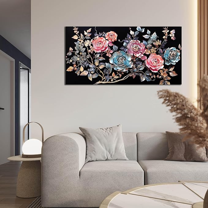 Flower Pictures Wall Decor Living Room Colorful Canvas Wall Art for Office Modern Prints Decor Bedroom Women Size 20" x 40"