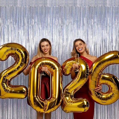 8 Pack New Year Party Decorations 2026 Fringe Backdrop, 3.28 FT x 7.05 FT Glitter Silver Fringe Tinsel, Metallic Foil Curtains Disco Photo Backdrop Foil Streamer Decor Engagement Party Supplies