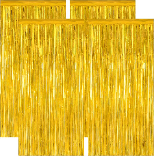 4 Pack 2025 Graduation Party Decorations, 3.28 x 7.05 Feet Gold Grad Curtains, Metallic Gold Backdrop Curtain Class of 2025 Backdrop Party Streamer, Congrad Backdrop Grad Decor 2025