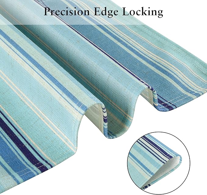 LilyCat Linen Fabric Blue Stripes Placemats, Durable Boho Dining Table Mats for Kitchen, Rustic Vintage Washable Place Mats Set of 4, 18’’× 12’’