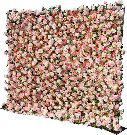 8×8 ft Artificial Pink Flower Wall Backdrop with Backdrop Stand, 2pcs 4×8 ft Panels, Assembly-Friendly Floral Backdrop for Weddings, Events, Studios & Window Displays