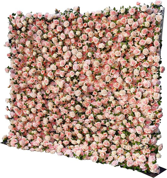 8×8 ft Artificial Pink Flower Wall Backdrop with Backdrop Stand, 2pcs 4×8 ft Panels, Assembly-Friendly Floral Backdrop for Weddings, Events, Studios & Window Displays