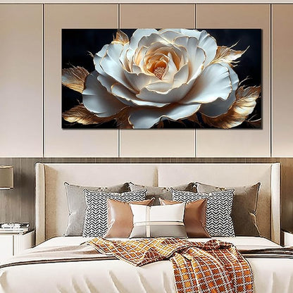 Large White Flower Canvas Wall Art for Living Room Bedroom Home Office Black and White Flower Picture Modern Canvas Prints Framed Wall Decor Artwork Size 29x59