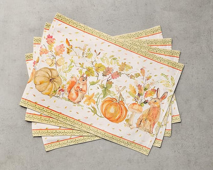Maison d' Hermine Placemats Set of 4 100% Cotton Washable Cloth Place Mats, Reusable Table Mats for Thanksgiving Christmas Decorations Kitchen Dining Party Wedding (Pumpkin Passion, 13" x 19")