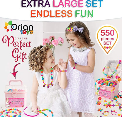 Orian Pop Beads Jewelry Kit for Girls – 550+ Colorful Snap Beads to Create Bracelets, Necklaces & Rings, Fun DIY Set with Unicorn Gift Bag, Ages 3+