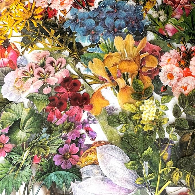 Vintage Flowers Plants Stickers - Doraking 40PCS Peel-Off DIY Decoration PET Paper Flowers and Plants Scrapbook Stickers for Scrapbook (Flower Collection)