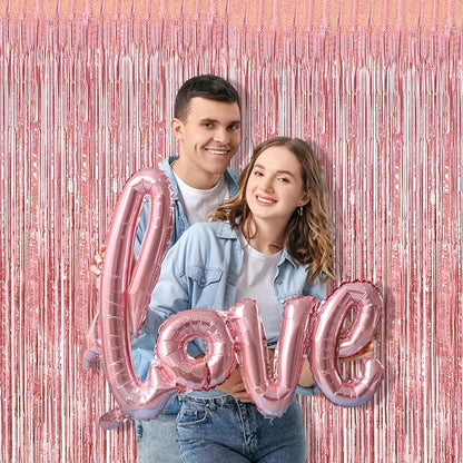 BRAVESHINE Rose-Gold Metallic Tinsel Backdrop - 2Pcs 3.2x8.2ft Metallic Tinsel Foil Fringe Curtains Photo Booth Streamers for 21-st Birthdays Bachelorette Engagement Bridal Shower Party Decorations
