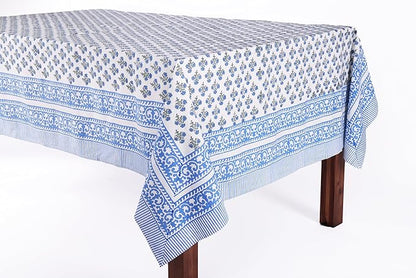 ATOSII Gulbahar Blue 100% Cotton Spring Square Tablecloth, Handblock Print Floral Table Cloth Linen for Kitchen Dining I Weddings, Parties, Outdoors, Easter Home Decor 60 X 60 Inches I 4 Seater