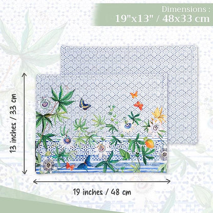 Maison d' Hermine Placemats Set of 4 100% Cotton Washable Cloth Place Mats, Reusable Table Mats for Kitchen Dining Decoration, Party, Wedding, Restaurant Spring/Summer (Passiflora, 13" x 19")