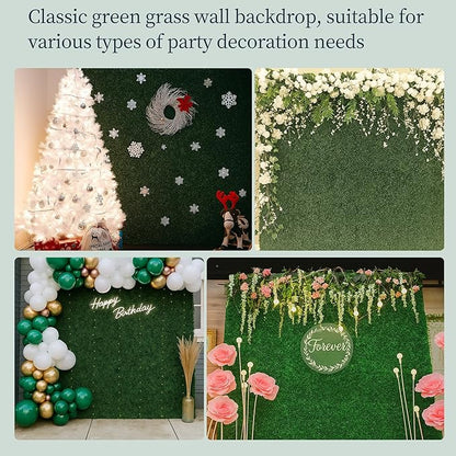 5×8 Ft 3D Artificial Green Grass Flower Wall Panels, Quick Assembly Storage Greenery Fake Backdrop Fence Screen for Wedding Baby Show Birthday Party Indoor Outdoor Garden Backyard Home Decor