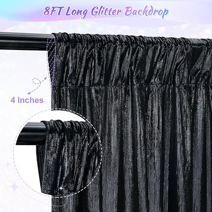 9.6x8FT Black Sequin Curtains: Photo Backdrop Drapes 2 Pieces 4.8x8FT Birthday Backdrop for Hallween Decorations Arch Backdrop