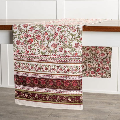 Maison d' Hermine Table Runner 100% Cotton Double Layer Table Runners 72 inches Long for Thanksgiving Christmas Decorations Home Kitchen Dining Party Wedding (Reveillon Au Jardin, 14.5" x 72")