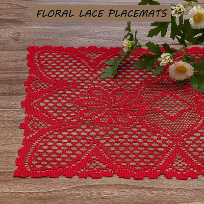 Jayla 2 Pcs Rectangle Lace Placemats for Tables Embroidered Lace Tablemats Vintage Crochet Floral Table Runner Vintage Wedding, Tea Party Decor,12x17 Inch