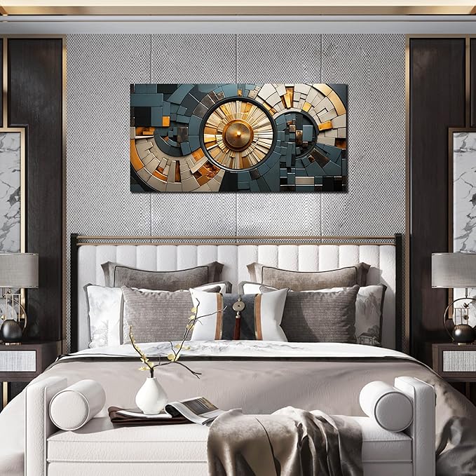 Abstract Canvas Wall Art for Living Room Bedroom Office Gold and Black Large Wall Art Geometric Abstract Picture Framed Wall Decor Modern Canvas Prints 20x40 In