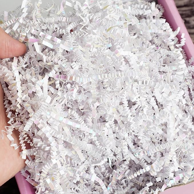 Uptotop 2 LB Supply Crinkle Cut Paper Shred Filler for Gift Wrapping Basket Filling, Birthday, Christmas, Thanksgiving, Wedding, Mother's Day, Diamond White