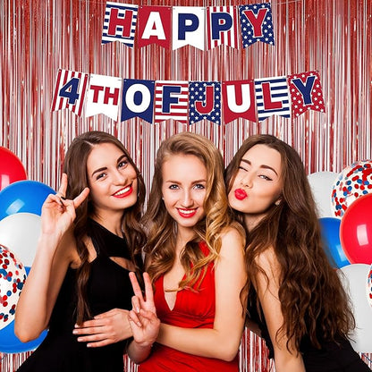 Melsan Red Tinsel Foil Fringe Curtains Backdrop, 3.2 ft x 8 ft Sparkle Tinsel Backdrop Streamers for Christmas Valentines Patriotic Birthday Party Decorations, 2 Packs