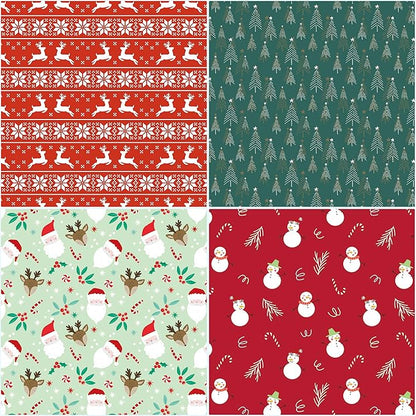 Hexablenzio Christmas Wrapping Paper Bulk Set of 4 Rolls (93 sq. ft. ttl) Santa Claus, Reindeer, Christmas Tree, Snowman Patterns for Holiday Gift Wrap - 17 inches x 16.5 feet Per Roll