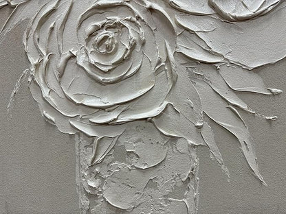 moshinart 24 x 36in Hand-Painted Oil Painting 3D Texture Black White Grey Modern Minimalist Black Abstract Wall Art, Home Office Wall Decoration White Rose