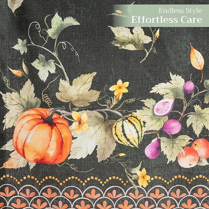 Maison d' Hermine Table runner 100% Cotton Single Layer Table Runners 72 inches long for Thanksgiving Christmas Decorations Home Kitchen Dining Party Wedding (Pumpkin Garden - Dark Green, 14.5" x 72")