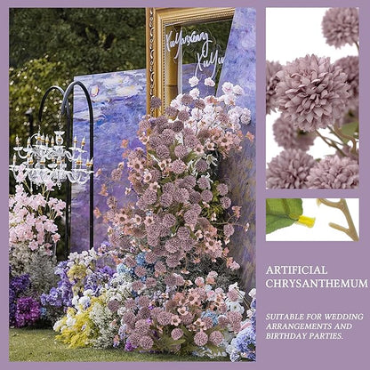 8PCS Purple Fake Flowers Artificial Chrysanthemum Faux Mums Matching 2PCS Rose Red Daisy Faux Flowers for Vase Fall Long Stems Flower Silk Flower for Home Decor Wedding Decor,20.5In (No Vase)