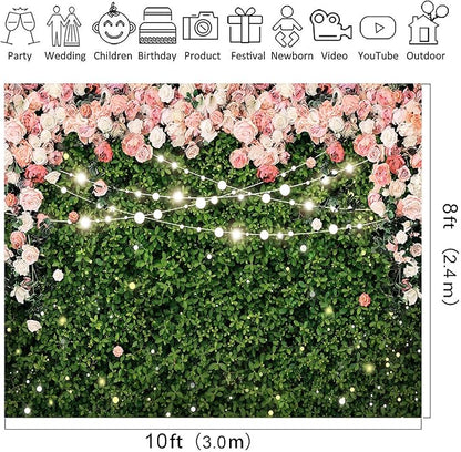Riyidecor Flower Wall Backdrop Vinyl for Woman Green Leaves Plant Pink Rose Floral Blossom Spring Nature Botanical Birthday 10Wx8H Feet Girls Photography Background Birthday Photo Studio Shoot