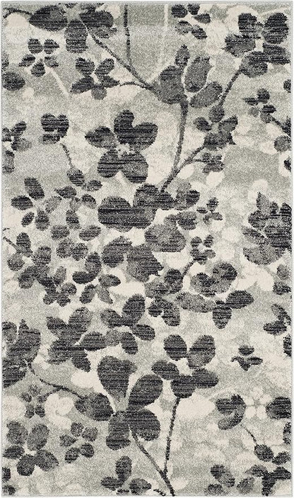 SAFAVIEH Evoke Collection 3' x 5' Grey/Black EVK236R Floral Non-Shedding Living Room Bedroom Accent Rug