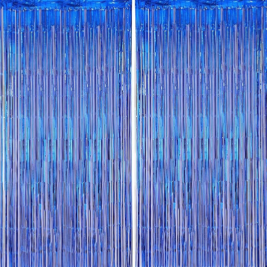 2 Pack Blue Foil Fringe Backdrop Curtains, Tinsel Streamers Party Decorations, Fringe Backdrop for Graduation, Disco Party