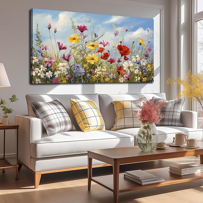 Flower Canvas Wall Art for Office Women Colorful Paintings for Wall Floral Wall Decor for Bedroom Teen Girl 24 x 48 Inch