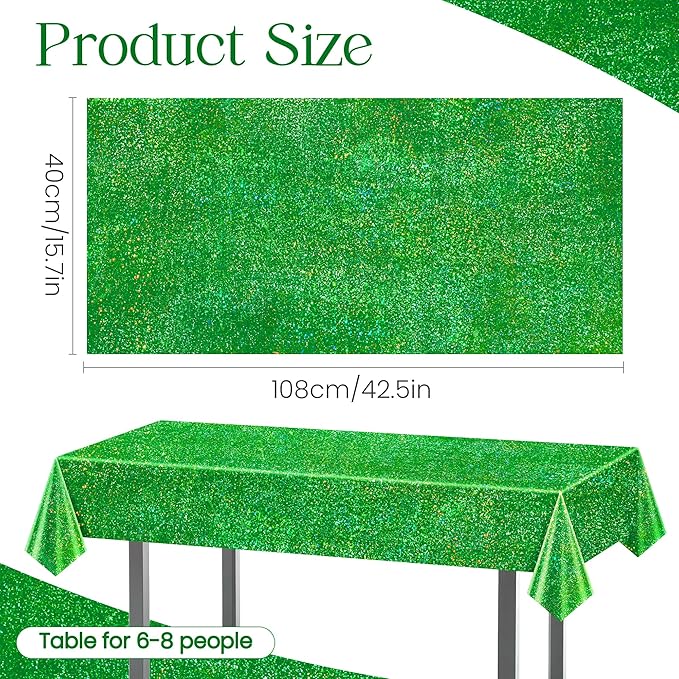 4 pcs Green Holographic Laser Tablecloth 40" x 108" Christmas Table Cloth Shimmer Shining Plastic Metallic Table Cover for Jungle Safari Wild One Baby Shower Birthday Party Decoration Supplies