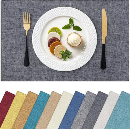 Homaxy Cloths Placemats for Dining Table Set of 6, Heat Resistant Washable Cotton Linen Blend Table Mats, Easy to Clean Place Mats for Indoor Outdoor Party Kitchen Decoration, Charcoal Gray