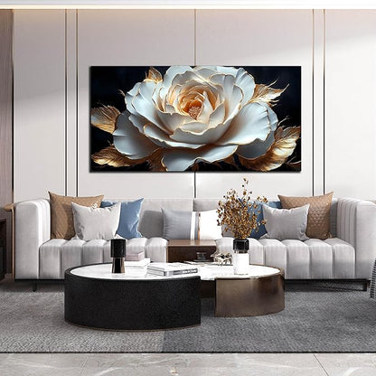 Large White Flower Canvas Wall Art for Living Room Bedroom Home Office Black and White Flower Picture Modern Canvas Prints Framed Wall Decor Artwork Size 29x59