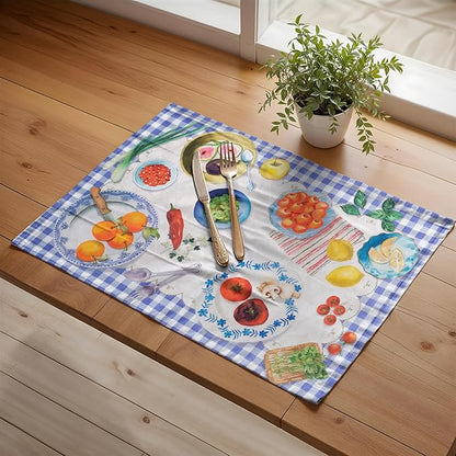 Maison d' Hermine Placemats Set of 4 100% Cotton Washable Cloth Place Mats, Reusable Table Mats for Kitchen Dining Decoration, Party, Wedding, Restaurant Spring/Summer (Gourmand, 13" x 19")