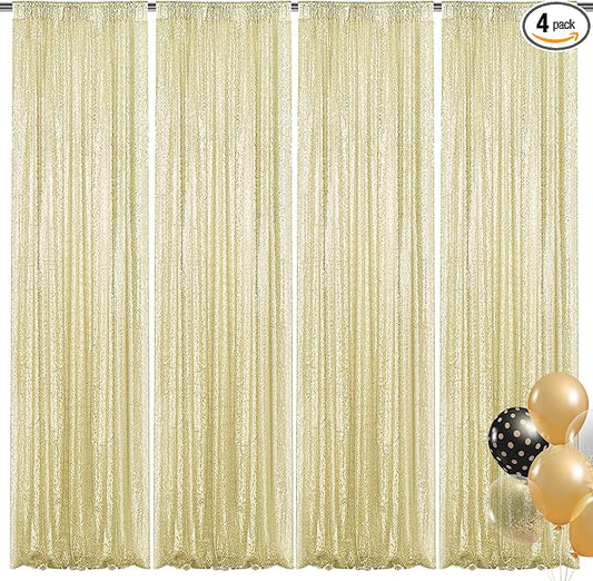 Champagne Sequin Backdrop Curtain 4 Pieces 2FTx8FT Glitter Photography Backdrop for Party Wedding Birthday Christmas Decorations