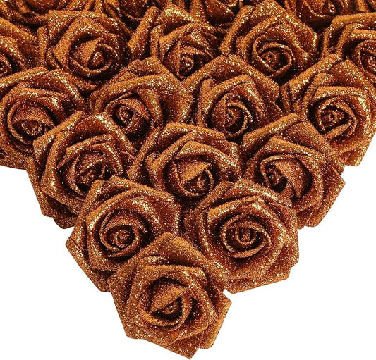 IPOPU Orange Foam Flowers, 25pcs Foam Glitter Roses Glitter Flowers Foam Rose with Stem for DIY Wedding Bridal Bouquet Home Party Decoration(Orange)