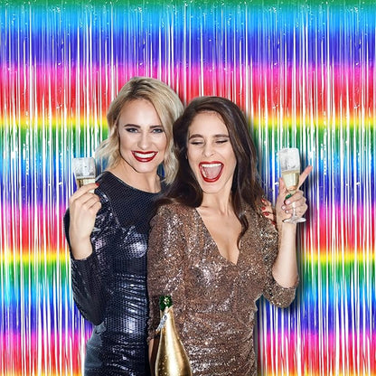 BRAVESHINE Tinsel Foil Curtains - 2 Pack Colorful Party Streamers Fringe Backdrop for Christmas/New Years/Doorway/80s/90s/Dance/Bachelorette/Engagement/Rainbows-theme/Candy/Kids Birthdays Decorations