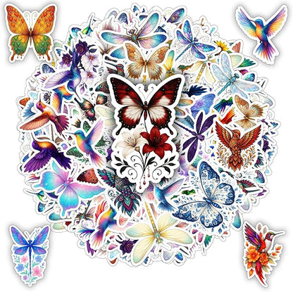 100 PCS Butterfly Dragonfly Hummingbird Stickers Pack, Vinyl Waterproof Decals of Colorful Butterflies Delicate, Gift for Teens Adults Students Wall Decor Laptop Water Bottle Scrapbook Helmet