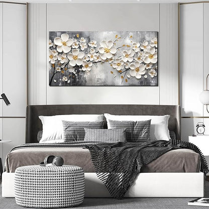 White Flower Pictures Wall Art for Bedroom - Floral Wall Decor for Office Women - Girls Wall Decor for Bedroom Size 24" x 48"