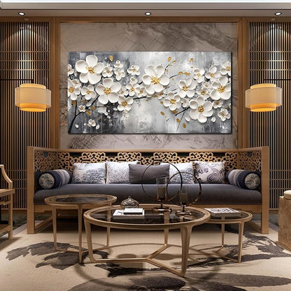 Large Pictures for Living Room - White Flower Canvas Wall Art for Bedroom - Modern Wall Decor for Office Women Size 29" x 59"