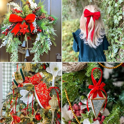 Red Velvet Ribbon 1 inch x 10 Yards for Christmas Tree, Gift Wrapping, Wreath Decorations, Flower Bouquet, Bow Making, Crafts