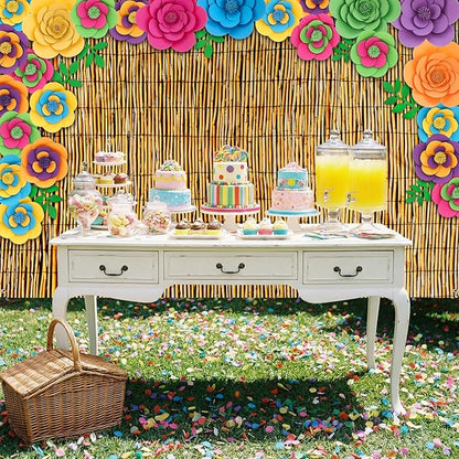 Frienda 36 Pcs DIY Paper Flower Decor Set with 83x59 Inch Custom Background Cloth and Rope, Artificial 3D Flower Wall Decor for Wall Bulletin Board Wedding Halloween Mexican Festive Party (Reed)