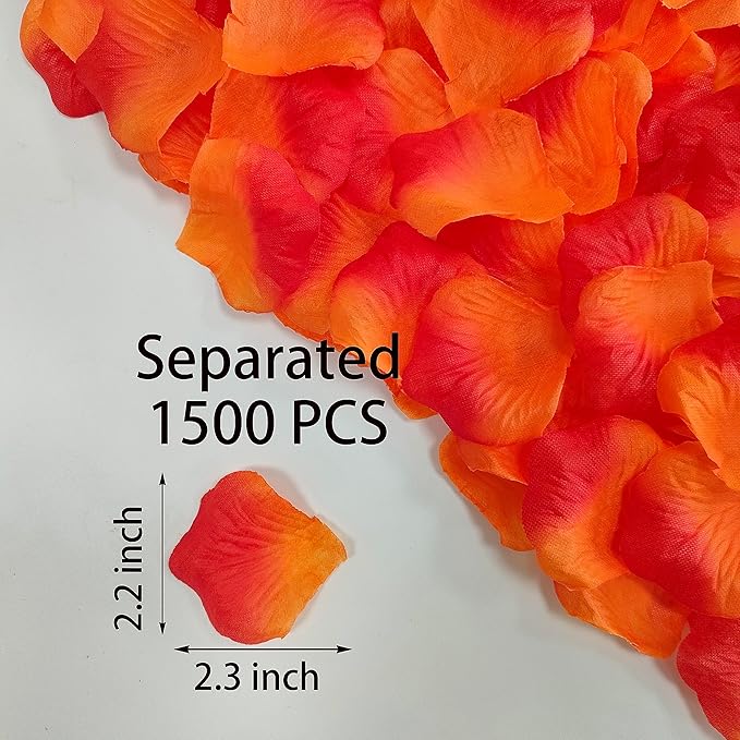 1500 PCS Separated Artificial Orange and Red Rose Petals, Sunset Flower Petals,Orange Flower Girl Petals for Wedding Decor,Romantic Night for her Set