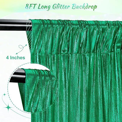 Christmas Backdrop for Photography - 2 Panels 4.8x8FT Emerald Green Backdrop Curtains Shimmer Drapes for Photography Birthdays Weddings Graduations
