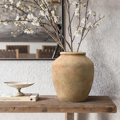 LuxenHome Rustic Ceramic Vase, 10.4" Tall Terracotta Vases with Earthy Brown Tones, Farmhouse Flower Vase for Shelf Living Room Decor, Vintage Pottery for Entry Way Table Home Decor