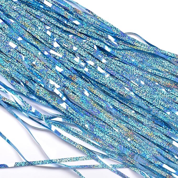 BRAVESHINE Light Blue Tinsel Foil Fringe Curtains - 2Pcs 3.2x8.2 ft Metallic Holiday Streamers Backdrop for Christmas/Winter’s Snowflake/Frozen/Birthdays/Mermaid/Bachelorette/Engagement Party Decor
