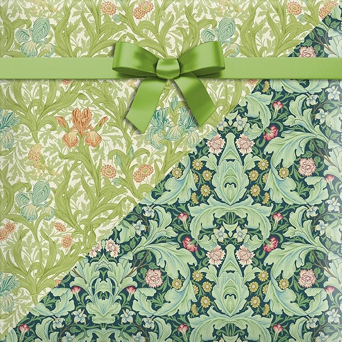 12 Sheets William Morris Wrapping Paper Set William Morris Gift Wrapping Paper 6 Design Green Vines and Flowers Pattern Paper for Flowers Themed Party Wedding Bridal Shower Baby Shower 20'' x 27''